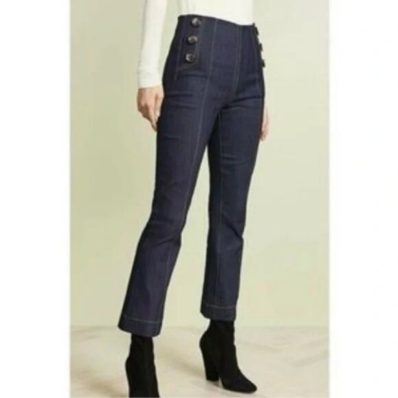 Cinq à Sept Sailor Jeans 8 Dark Blue High Rise Wide Leg Nautical Designer Denim - Picture 12 of 12